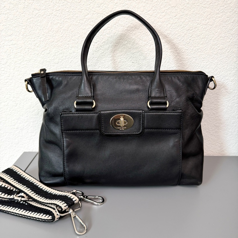 Kate Spade Hampton Road Janie Convertible Satchel in Black smooth Leather